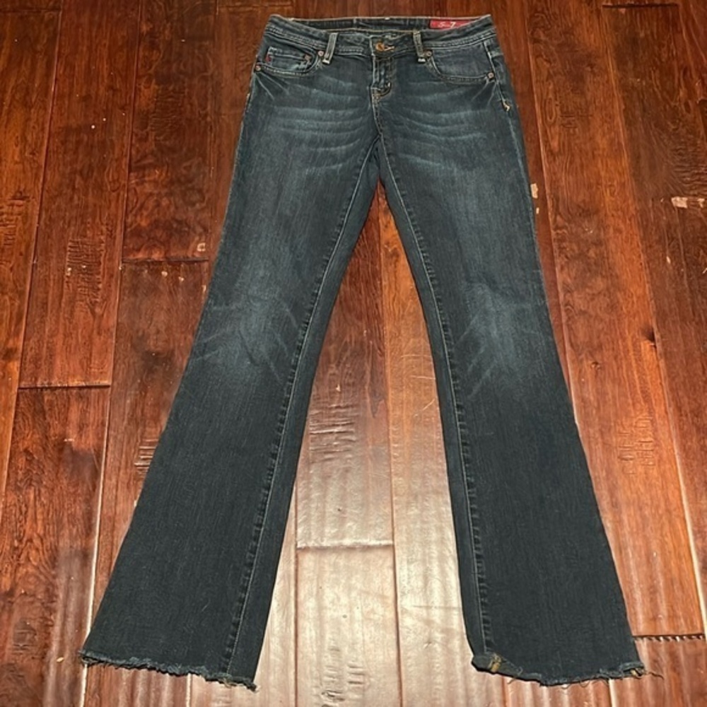 Seven7 flare jeans vintage purchased around 2000 or 01 dark wash raw hemline 26